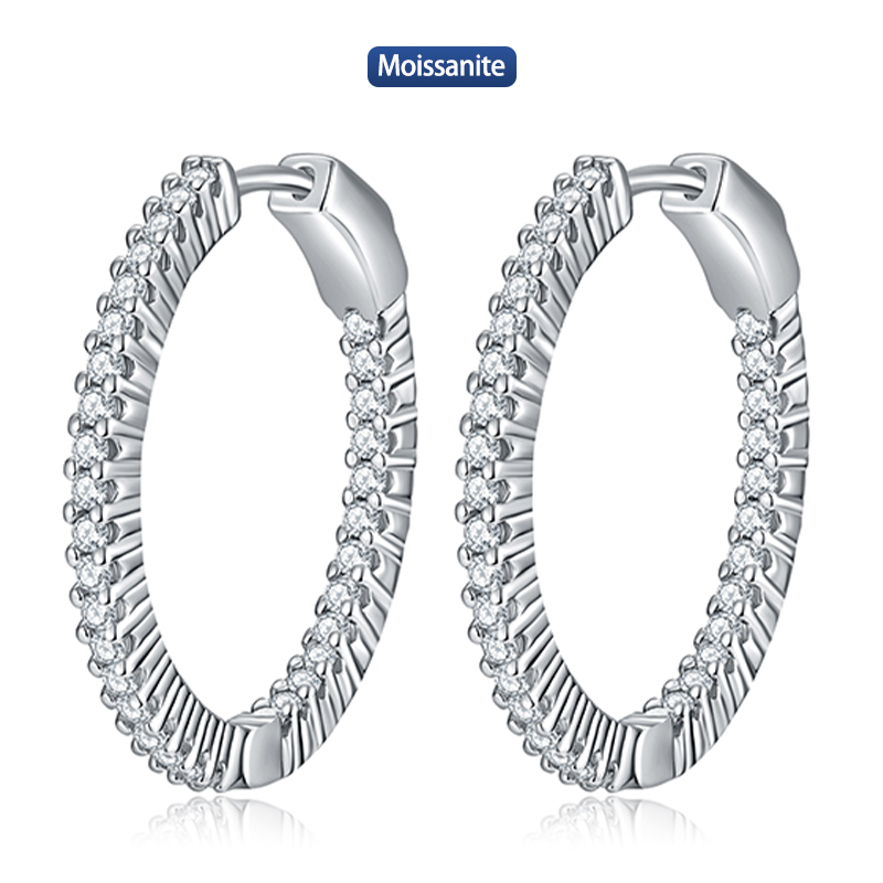 S925 Silver Moissanite Classic hoop Earrings1.5-1.6mm 2CT Customizable moissanite HipHop Style Jewelry Personalized Valentine Day Gift