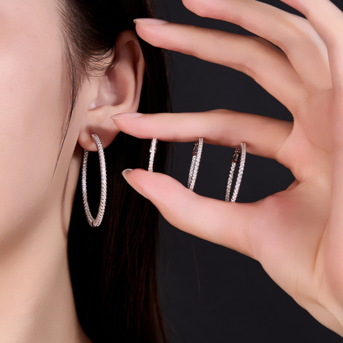 S925 Silver Moissanite Classic hoop Earrings1.5-1.6mm 2CT Customizable moissanite HipHop Style Jewelry Personalized Valentine Day Gift