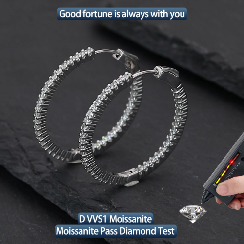 S925 Silver Moissanite Classic hoop Earrings1.5-1.6mm 2CT Customizable moissanite HipHop Style Jewelry Personalized Valentine Day Gift 