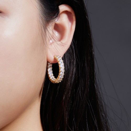 S925 silver moissanite full diamond zircon C-shaped female earrings 3 * 4mm customizable moissanite hip-hop style jewelry personalized Valentine's Day gift