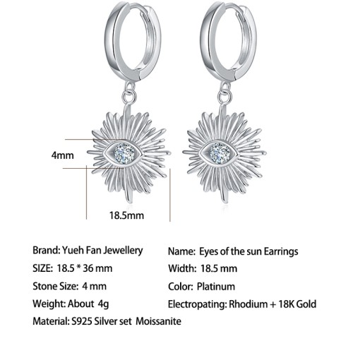 S925 Silver Moissanite Sun Eye Earrings 4mm Customizable Moissanite Hip Hop Style Jewelry Personalized Valentine Day Gift