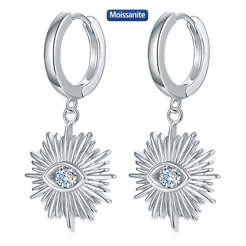 S925 Silver Moissanite Sun Eye Earrings 4mm Customizable Moissanite Hip Hop Style Jewelry Personalized Valentine Day Gift