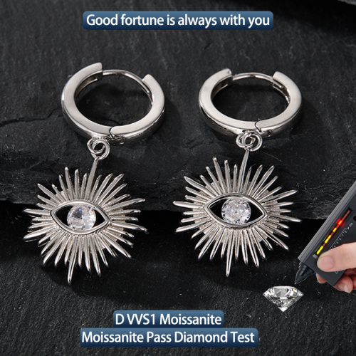 S925 Silver Moissanite Sun Eye Earrings 4mm Customizable Moissanite Hip Hop Style Jewelry Personalized Valentine Day Gift 