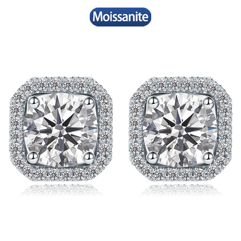 S925 silver moissanite full diamond princess round earrings 1CT customizable moissanite high-end fashion style jewelry personalized earrings Valentine's Day