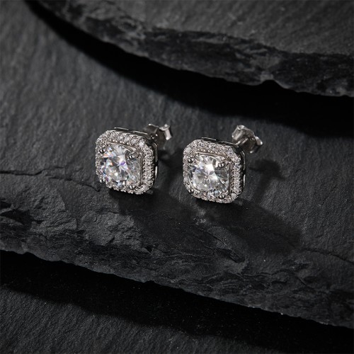 S925 silver moissanite full diamond princess round earrings 1CT customizable moissanite high-end fashion style jewelry personalized earrings Valentine's Day