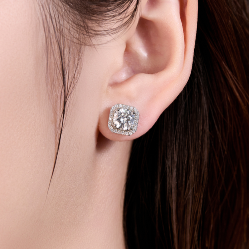 S925 silver moissanite full diamond princess round earrings 1CT customizable moissanite high-end fashion style jewelry personalized earrings Valentine's Day