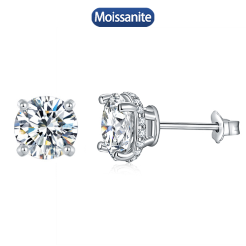 S925 silver moissanite four claw earrings 1-2CT customizable moissanite high-end fashion style jewelry personalized earrings Valentine Day