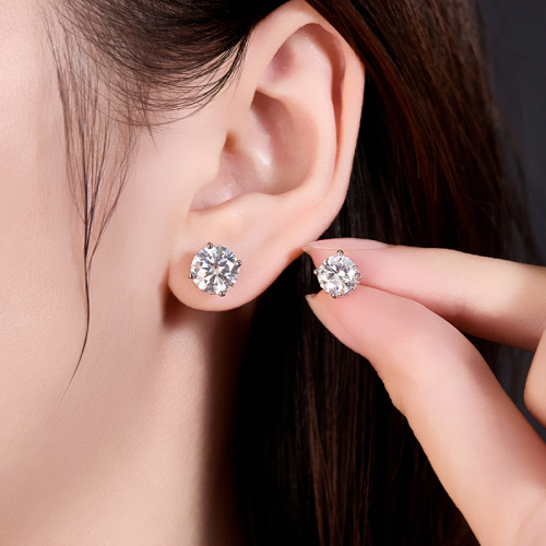 S925 silver moissanite four claw earrings 1-2CT customizable moissanite high-end fashion style jewelry personalized earrings Valentine Day