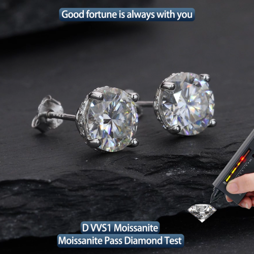 S925 silver moissanite four claw earrings 1-2CT customizable moissanite high-end fashion style jewelry personalized earrings Valentine Day 