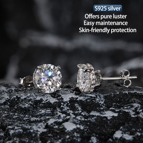 S925 silver moissanite four claw earrings 1-2CT customizable moissanite high-end fashion style jewelry personalized earrings Valentine Day
