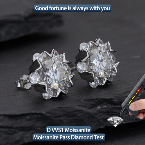 S925 silver moissanite 6-pack snowflake earrings 1/2CT customizable moissanite high-end fashion style jewelry personalized earrings Valentine's Day 