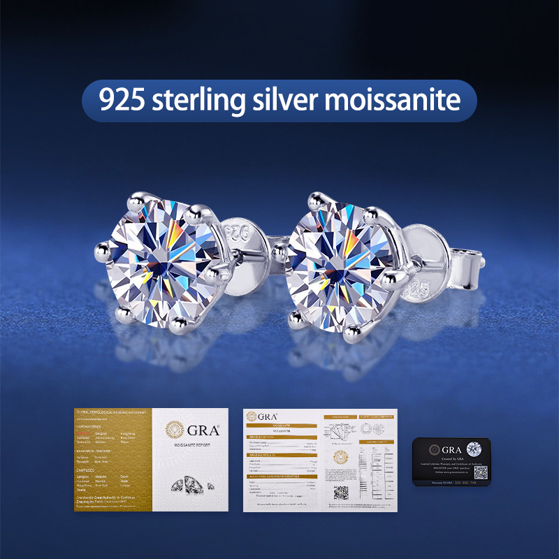 S925 silver all moissanite 9mm3CT earrings GRA certified electroplated 18kD color VVS1 luxury high-end hip-hop delicate earrings
