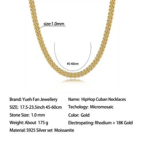 S925 Silver Moissanite Cuban link Necklaces 18-24inch HipHop Style Jewelry Personalized customization Valentine Day Gift