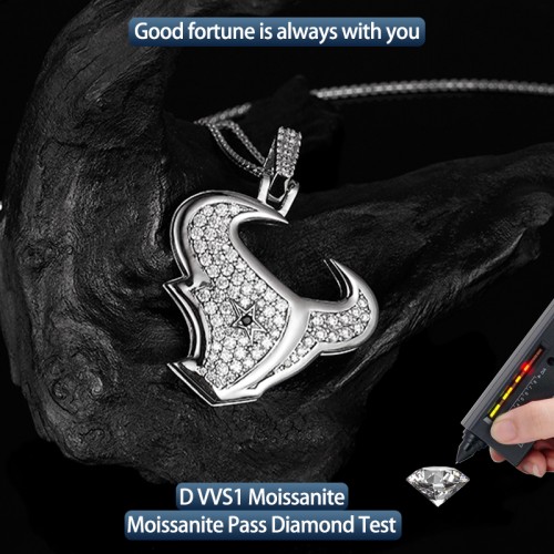 S925 Silver Moissanite Bullhead Hip Hop Pendant 0.1CT Certified Hip Hop Style Jewelry Personalized rings Valentine Day Gift 