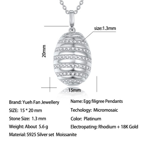 S925 Silver Moissanite Egg filigree Pendants 1.4CT Certified Hip Hop Style Jewelry Personalized rings Valentine Day Gift