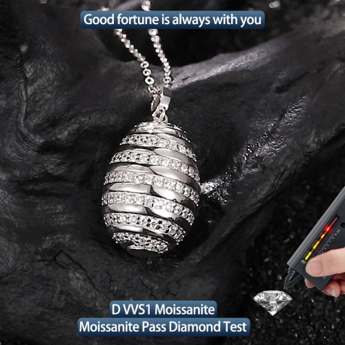 S925 Silver Moissanite Egg filigree Pendants 1.4CT Certified Hip Hop Style Jewelry Personalized rings Valentine Day Gift 