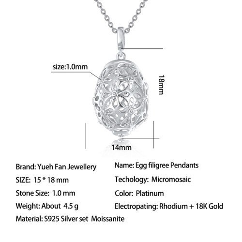 S925 Silver Moissanite Egg filigree Pendants 0.1CT Certified Hip Hop Style Jewelry Personalized rings Valentine Day Gift