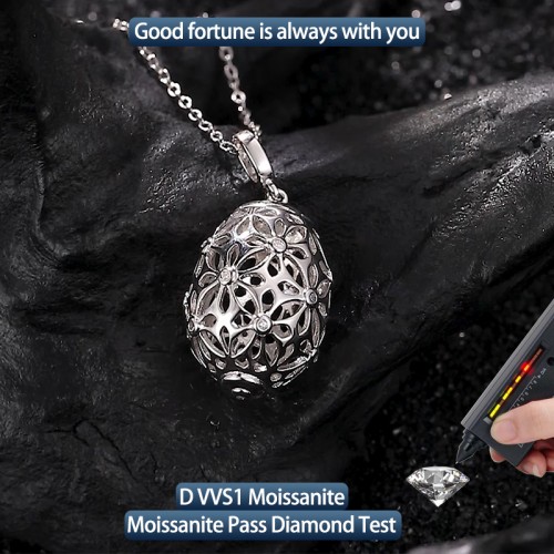 S925 Silver Moissanite Egg filigree Pendants 0.1CT Certified Hip Hop Style Jewelry Personalized rings Valentine Day Gift 