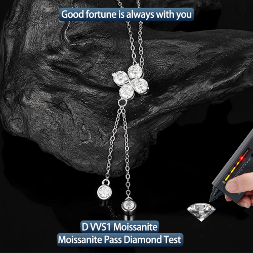 Yueh Fan GRA Certified Moissanite Clover Pendant 925Sterling Silver Jewelry Gift forWalentine Day Gift to wife