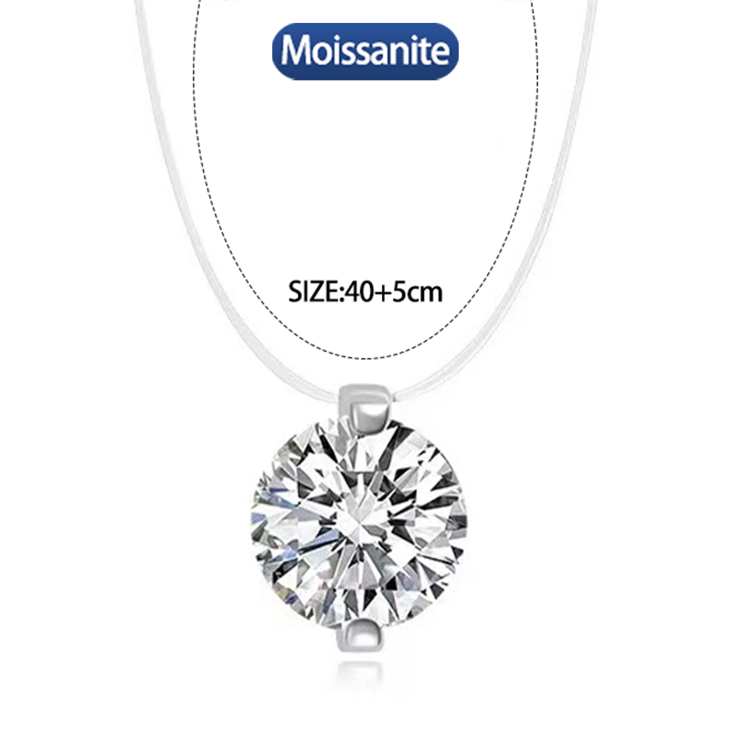 925 Silver Moissanite 2CT Transparent Invisible Chain necklace suitable for women Transparent fishing line necklace light luxury