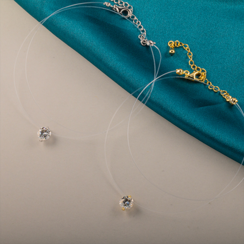 925 Silver Moissanite 2CT Transparent Invisible Chain necklace suitable for women Transparent fishing line necklace light luxury