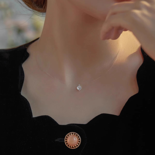 925 Silver Moissanite 2CT Transparent Invisible Chain necklace suitable for women Transparent fishing line necklace light luxury