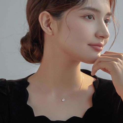 925 Silver Moissanite 2CT Transparent Invisible Chain necklace suitable for women Transparent fishing line necklace light luxury