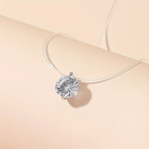 925 Silver Moissanite 2CT Transparent Invisible Chain necklace suitable for women Transparent fishing line necklace light luxury