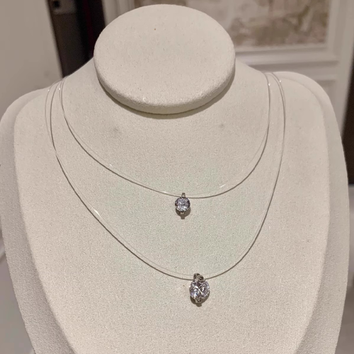925 Silver Moissanite 2CT Transparent Invisible Chain necklace suitable for women Transparent fishing line necklace light luxury