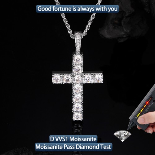 S925 Silver Moissanite 5mm 5.5CT Cross Pendant High Texture The Fast and the Furious Same Style European and American Explosive 