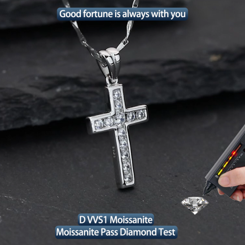 S925 Silver Moissanite 2.5mm 1CT Cross Pendant High Texture The Fast and the Furious Same Style European and American Explosive