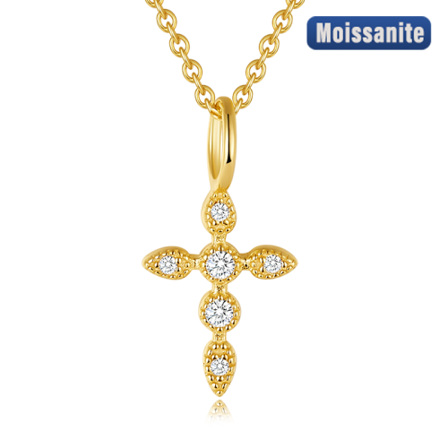 S925 Silver Moissanite Cross Pendant GRA Certificate Electroplating 18k Exquisite Fashion Light Luxury Design Women's Necklace