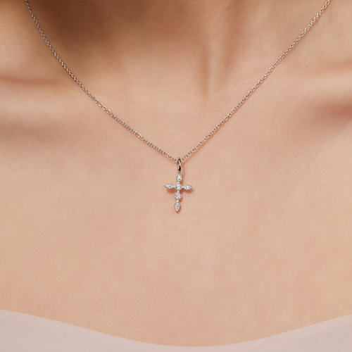 S925 Silver Moissanite Cross Pendant GRA Certificate Electroplating 18k Exquisite Fashion Light Luxury Design Women's Necklace