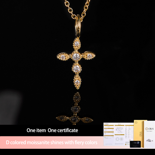 S925 Silver Moissanite Cross Pendant GRA Certificate Electroplating 18k Exquisite Fashion Light Luxury Design Women's Necklace
