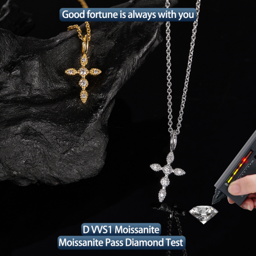 S925 Silver Moissanite Cross Pendant GRA Certificate Electroplating 18k Exquisite Fashion Light Luxury Design Women's Necklace