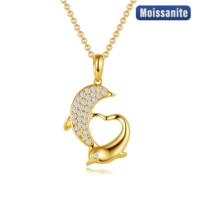 S925 Silver Moissanite Dolphin Pendant GRA Certificate Electroplated 18k Exquisite Fashion Light Luxury Design Women Necklace