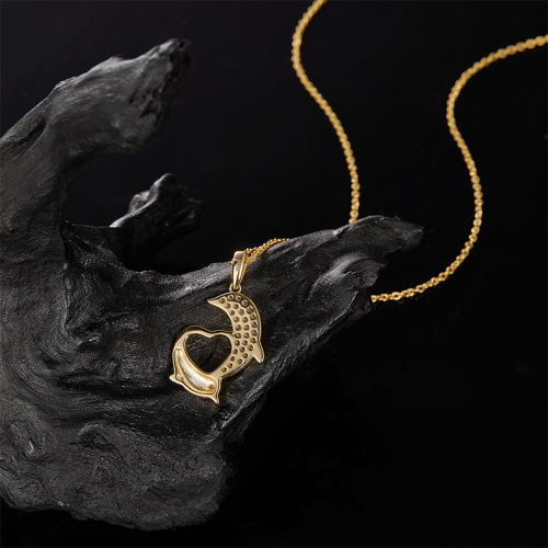 S925 Silver Moissanite Dolphin Pendant GRA Certificate Electroplated 18k Exquisite Fashion Light Luxury Design Women Necklace