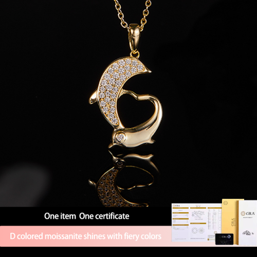 S925 Silver Moissanite Dolphin Pendant GRA Certificate Electroplated 18k Exquisite Fashion Light Luxury Design Women Necklace