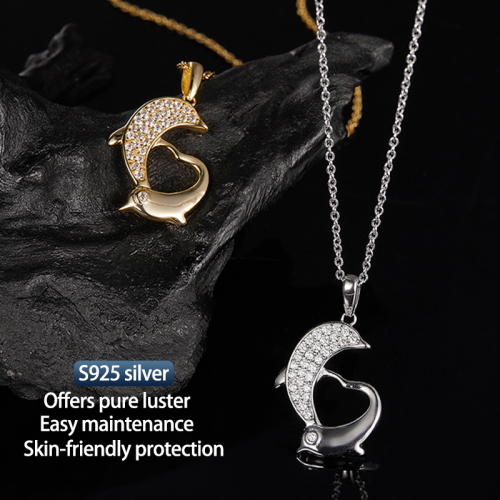 S925 Silver Moissanite Dolphin Pendant GRA Certificate Electroplated 18k Exquisite Fashion Light Luxury Design Women Necklace