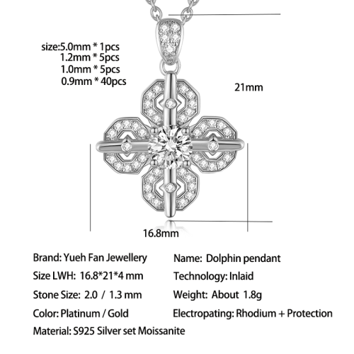 S925 Silver Moissanite Cross Pendant GRA Certificate Electroplating 18k Exquisite Fashion Light Luxury Design Women Necklace
