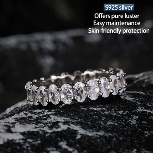 S925 Silver Zircon elliptical Ring 6CT Customizable moissanite Hip Hop Style Jewelry Personalized rings Valentine's Day Gift