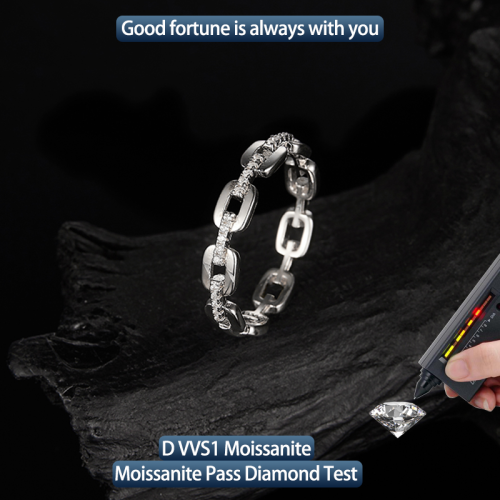S925 Silver Moissanite Cuban Ring 0.1ct HipHop Style Jewelry Personalized customization Valentine's Day Gift ﻿