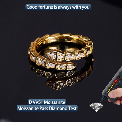 S925 Silver Moissanite 0.3CT Snake ring electroplated 18k gold platinum exquisite fashion light luxury design women wedding ring