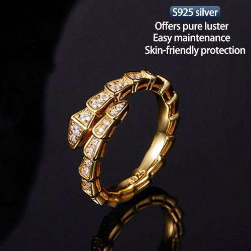 S925 Silver Moissanite 0.3CT Snake ring electroplated 18k gold platinum exquisite fashion light luxury design women wedding ring