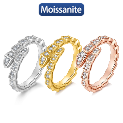 S925 Silver Moissanite 0.3CT Snake ring electroplated 18k gold platinum exquisite fashion light luxury design women wedding ring
