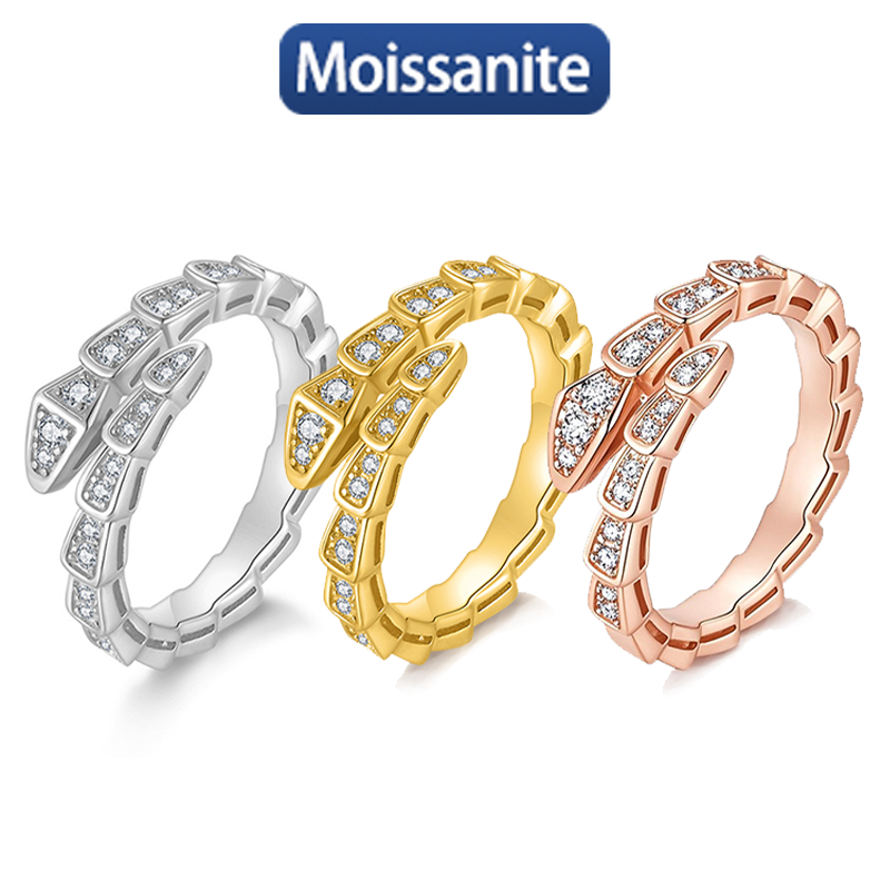 S925 Silver Moissanite 0.3CT Snake ring electroplated 18k gold platinum exquisite fashion light luxury design women wedding ring
