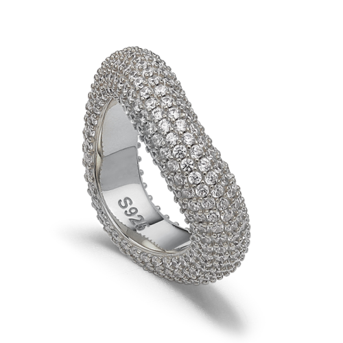 S925 Silver Zircon Wave Ring Full Diamond Aperture Ring Hip Hop Style West Coast Jewelry Personalized Customization 