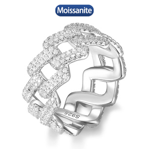 S925 Silver Moissanite Cuban link hiphop Ring 1CT D VVS1 Certified Hip Hop Style Jewelry Personalized rings Valentine's Day Gift