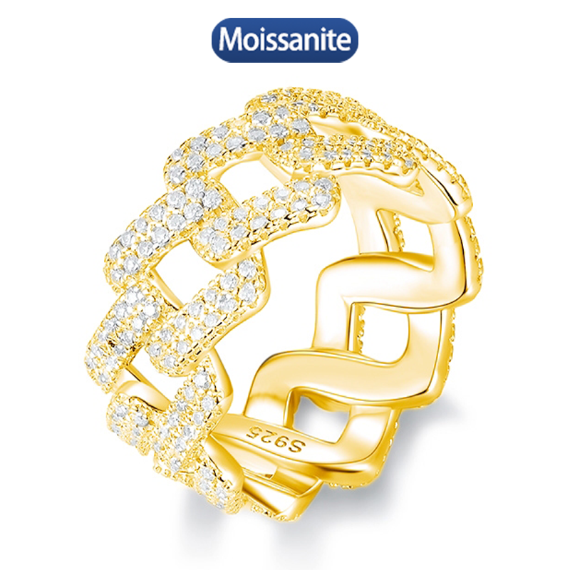 S925 Silver Moissanite Cuban link hiphop Ring 1CT D VVS1 Certified Hip Hop Style Jewelry Personalized rings Valentine's Day Gift