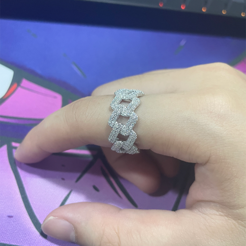 S925 Silver Moissanite Cuban link hiphop Ring 1CT D VVS1 Certified Hip Hop Style Jewelry Personalized rings Valentine's Day Gift